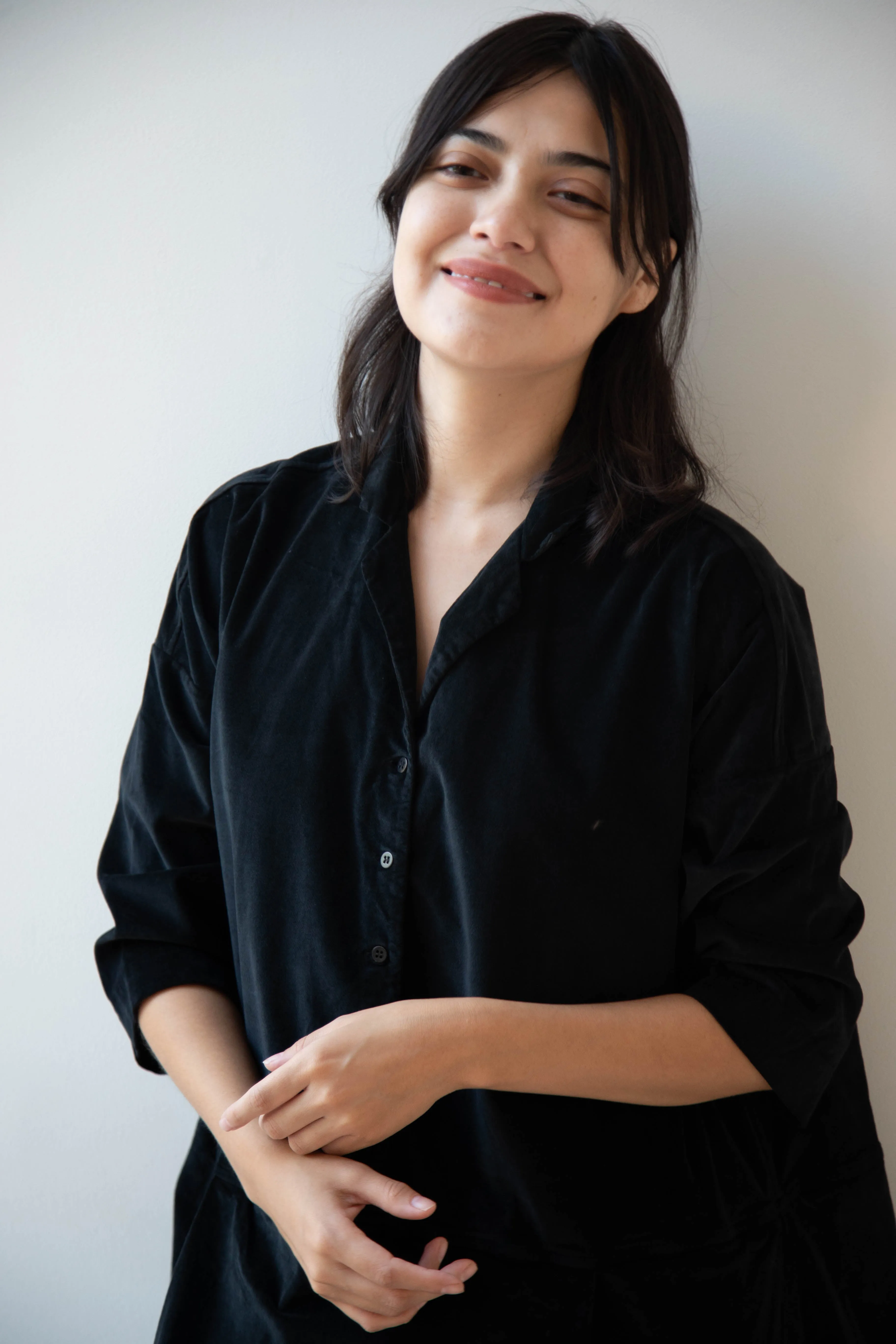 Album di Famiglia | Velvet Tailored Collar Dress in Black