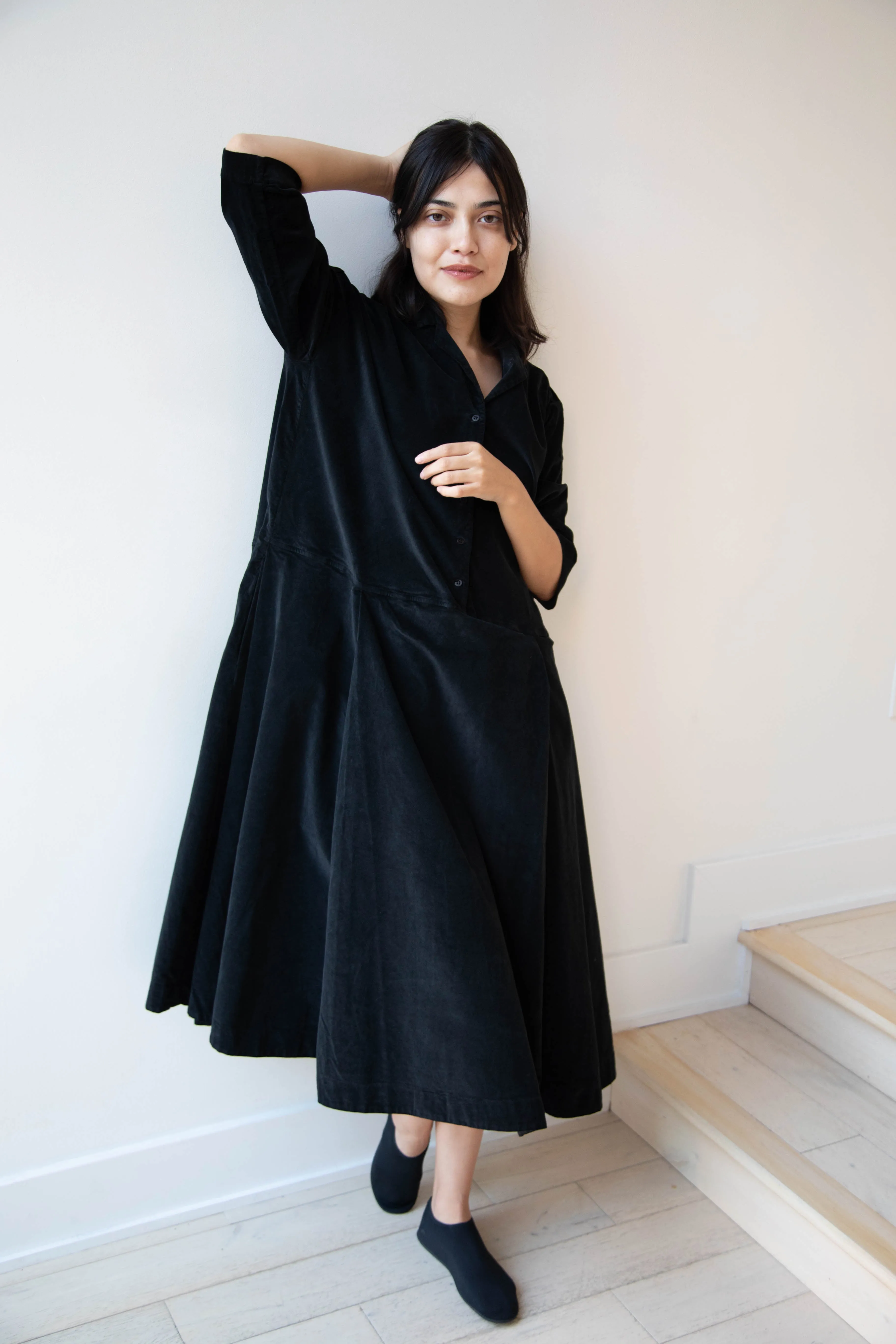 Album di Famiglia | Velvet Tailored Collar Dress in Black