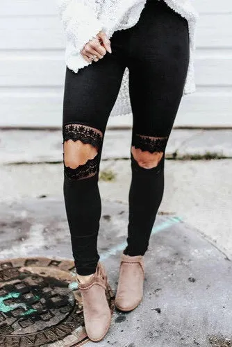 ALL THAT JAZZ Lace Split Knee Leggings