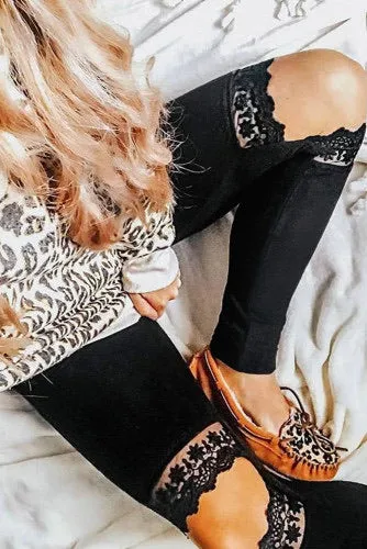 ALL THAT JAZZ Lace Split Knee Leggings