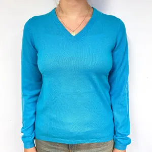 Aqua Blue Cashmere V-Neck Jumper Small