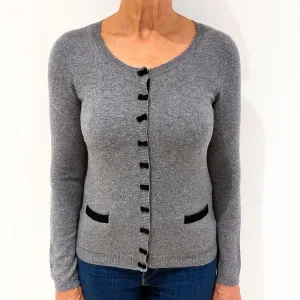 Ash Grey Black Bow Cashmere Crew Neck Cardigan Medium