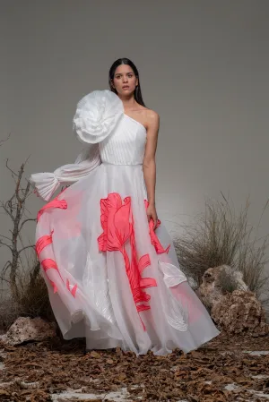 Asymmetric A-line Dress with Roses
