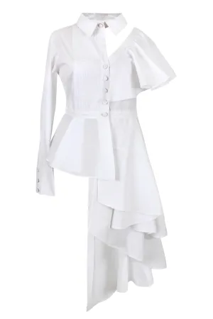 Asymmetric Ruffle Shirt Dress