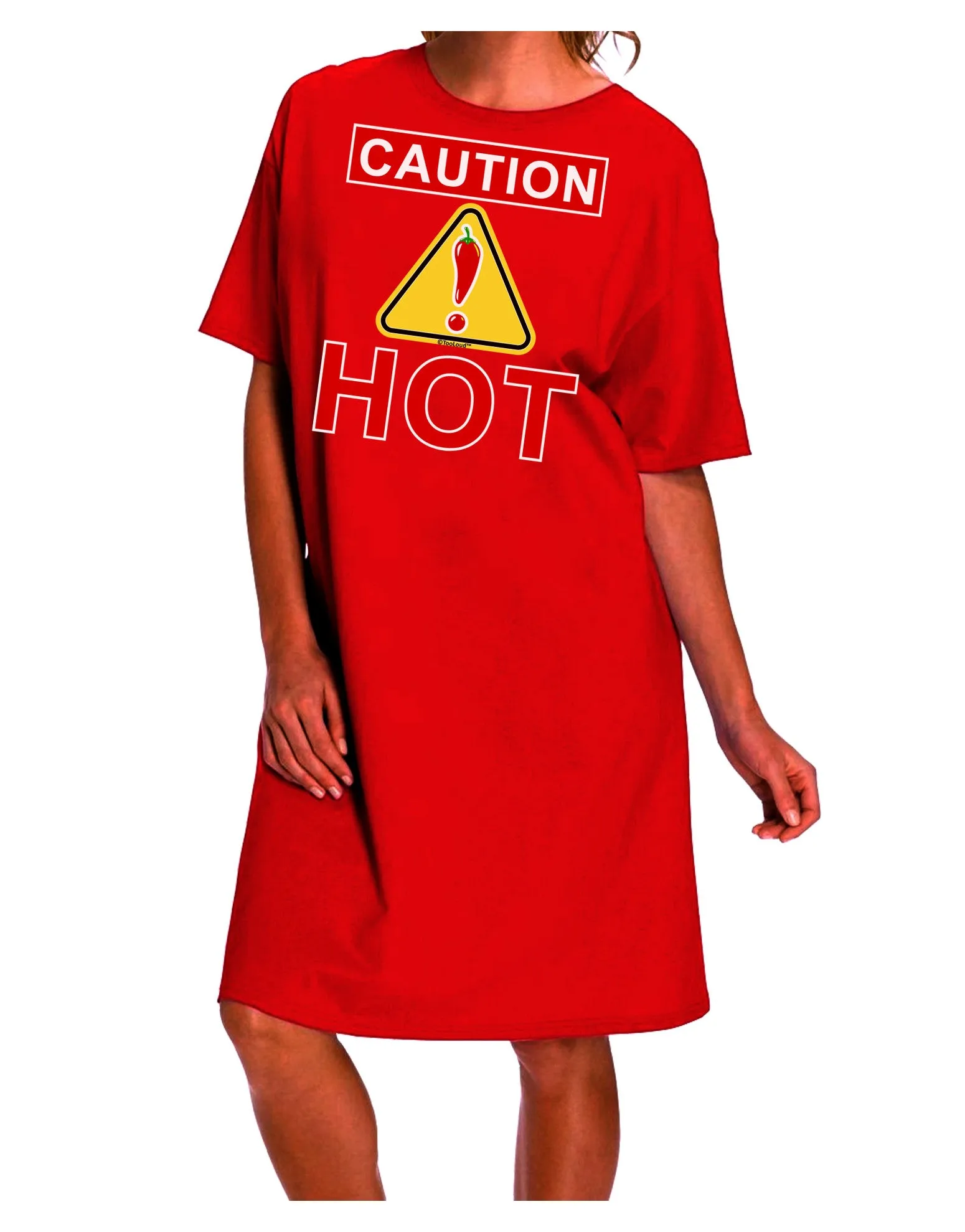 Attention: Adult Night Shirt Dress featuring Caution Hot Chili Pepper Sign