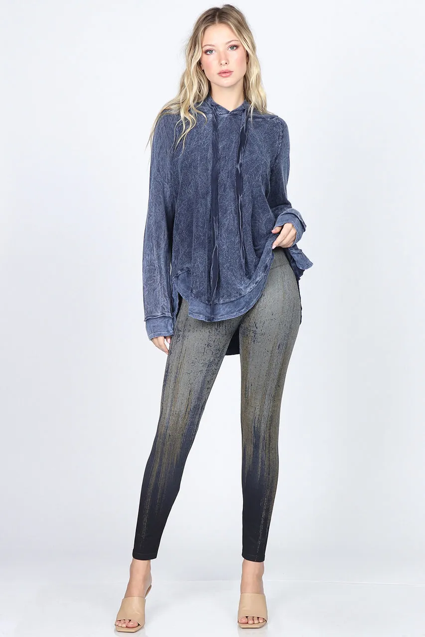 B4292EA High Waist Full Length Legging Distressed Streaks - Obsidian