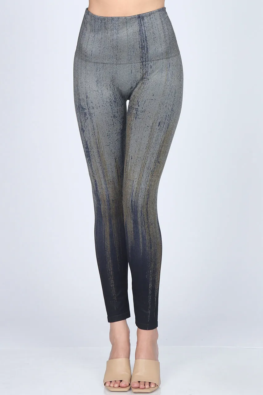 B4292EA High Waist Full Length Legging Distressed Streaks - Obsidian