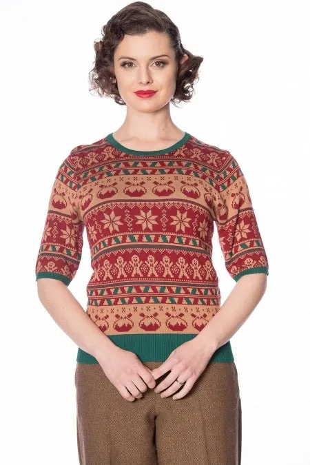 Banned Retro 40's 50's Style Brown Christmas Gingerbread Jumper
