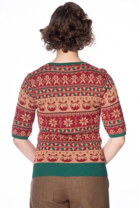 Banned Retro 40's 50's Style Brown Christmas Gingerbread Jumper