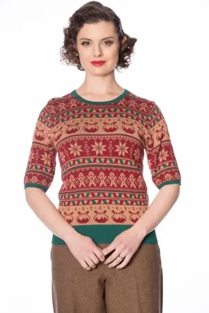 Banned Retro 40's 50's Style Brown Christmas Gingerbread Jumper