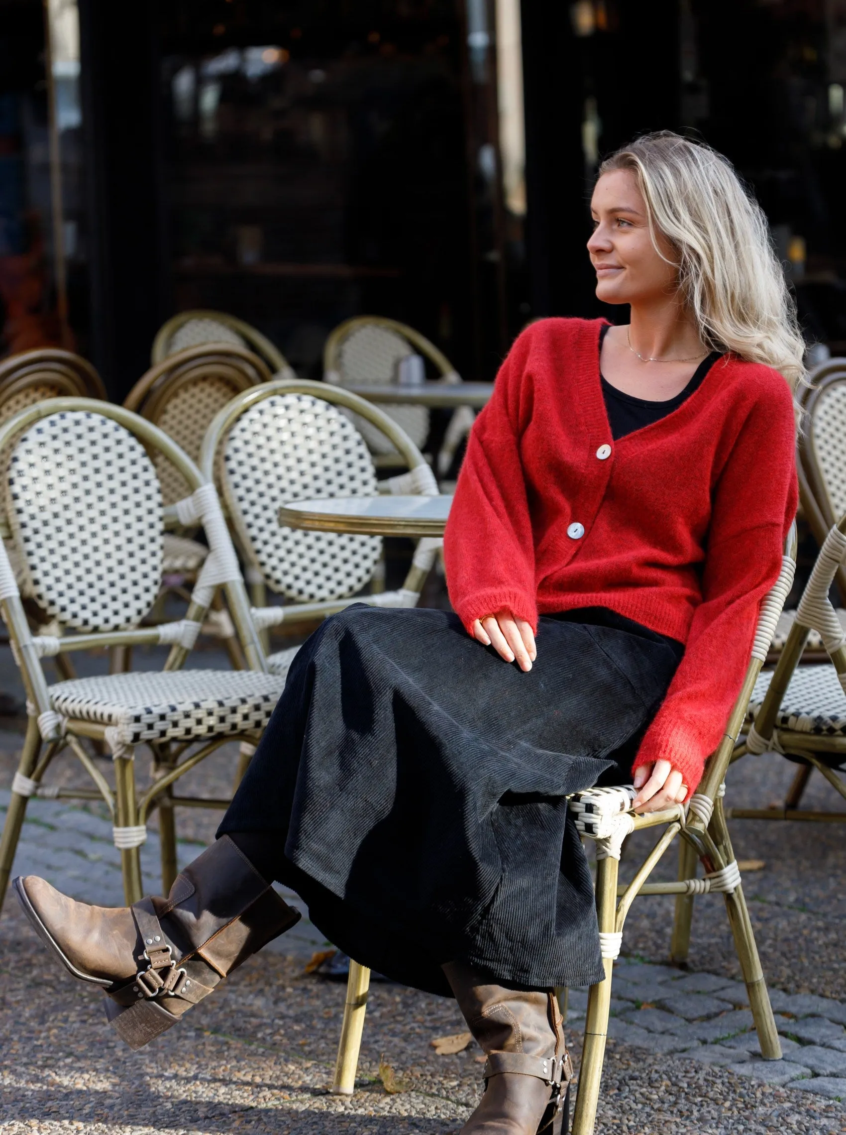 BCDELL heavy knit cardigan - Red