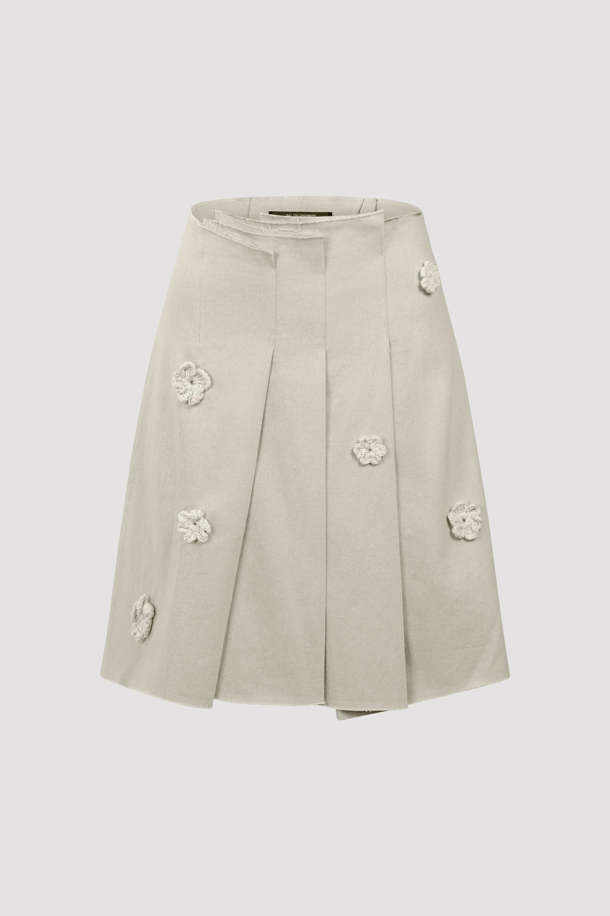 Beige Daisy Pleated Mini Skirt