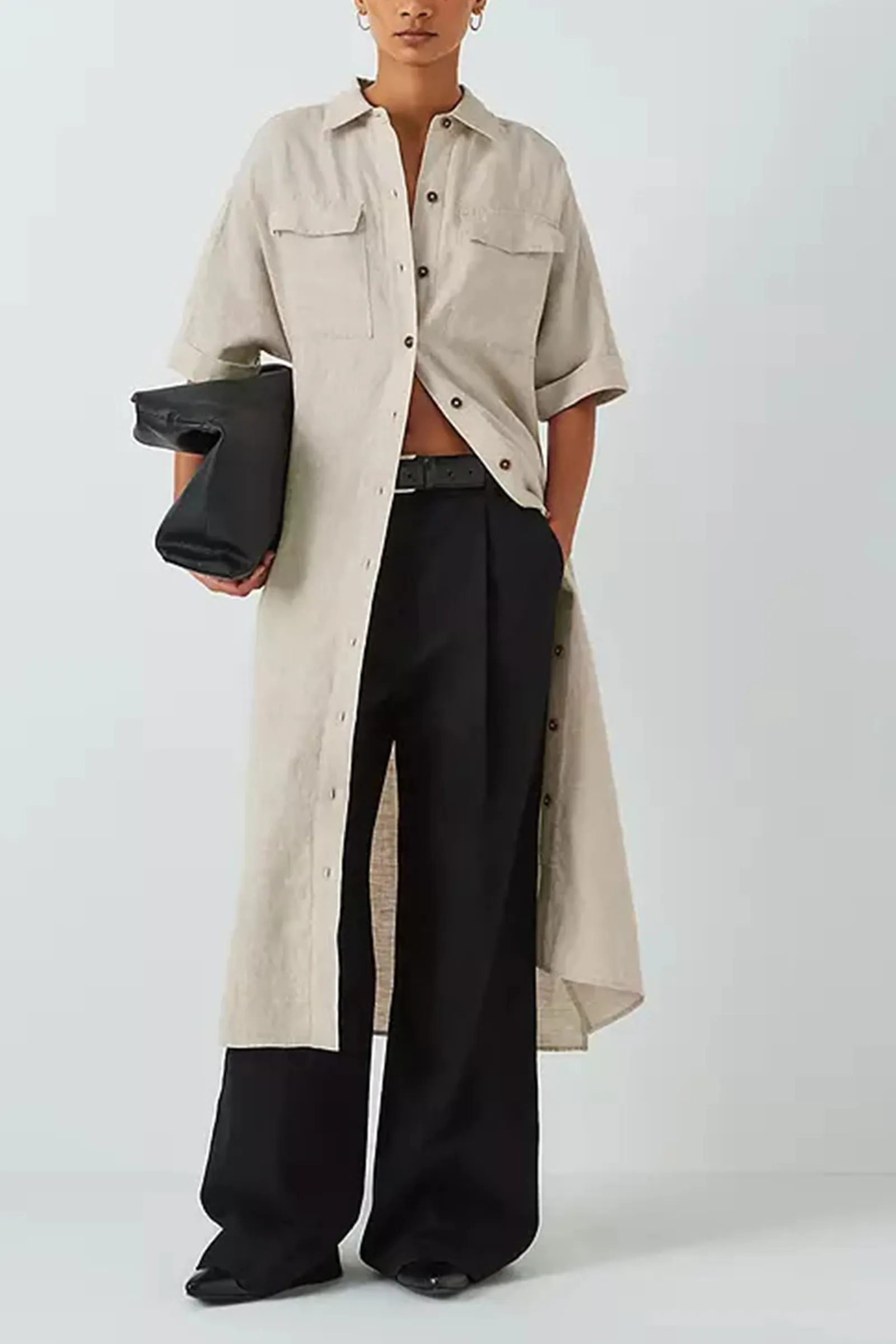 Belted Linen Shirt Dress