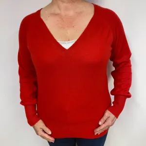Berry Red Cashmere V-Neck Jumper Large