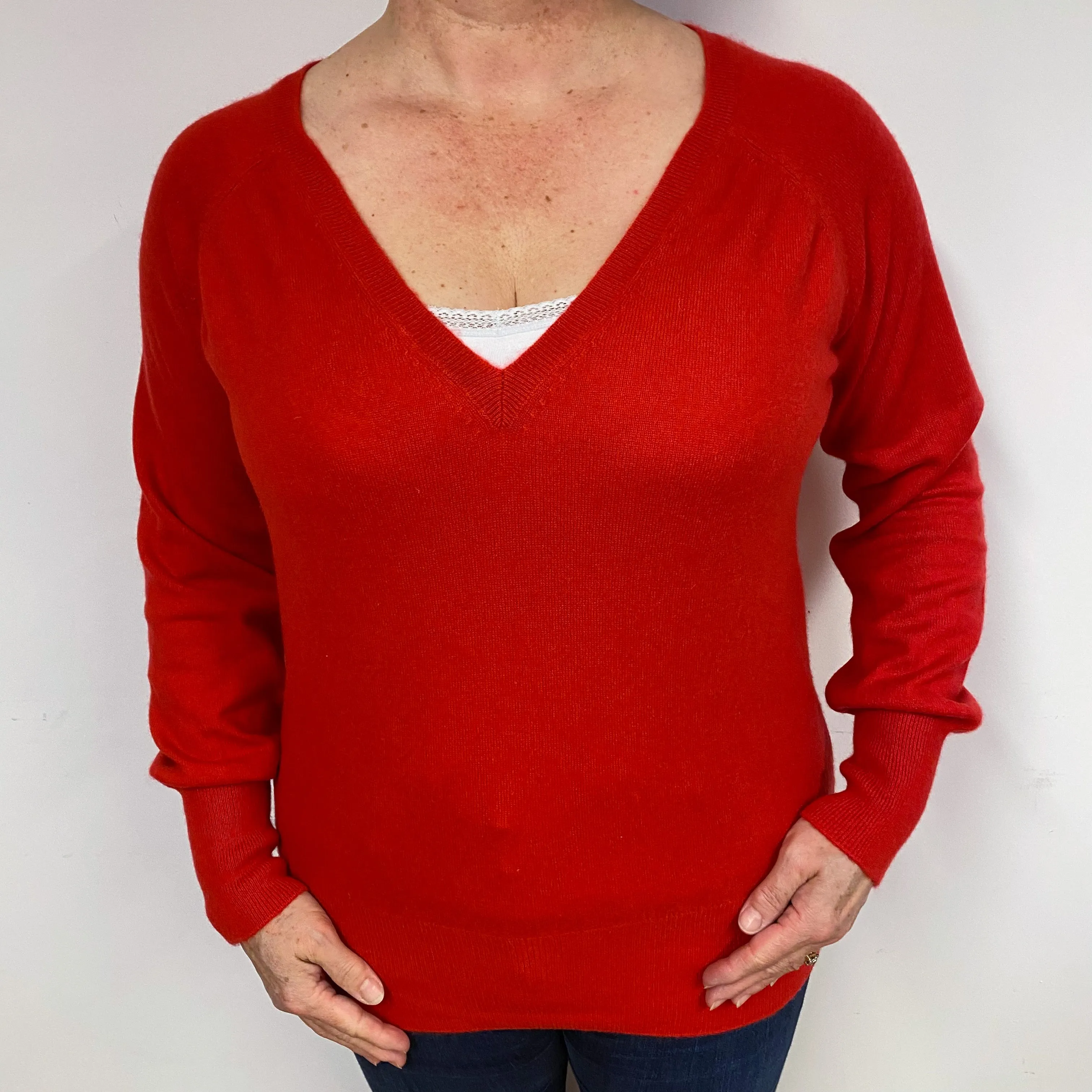 Berry Red Cashmere V-Neck Jumper Large
