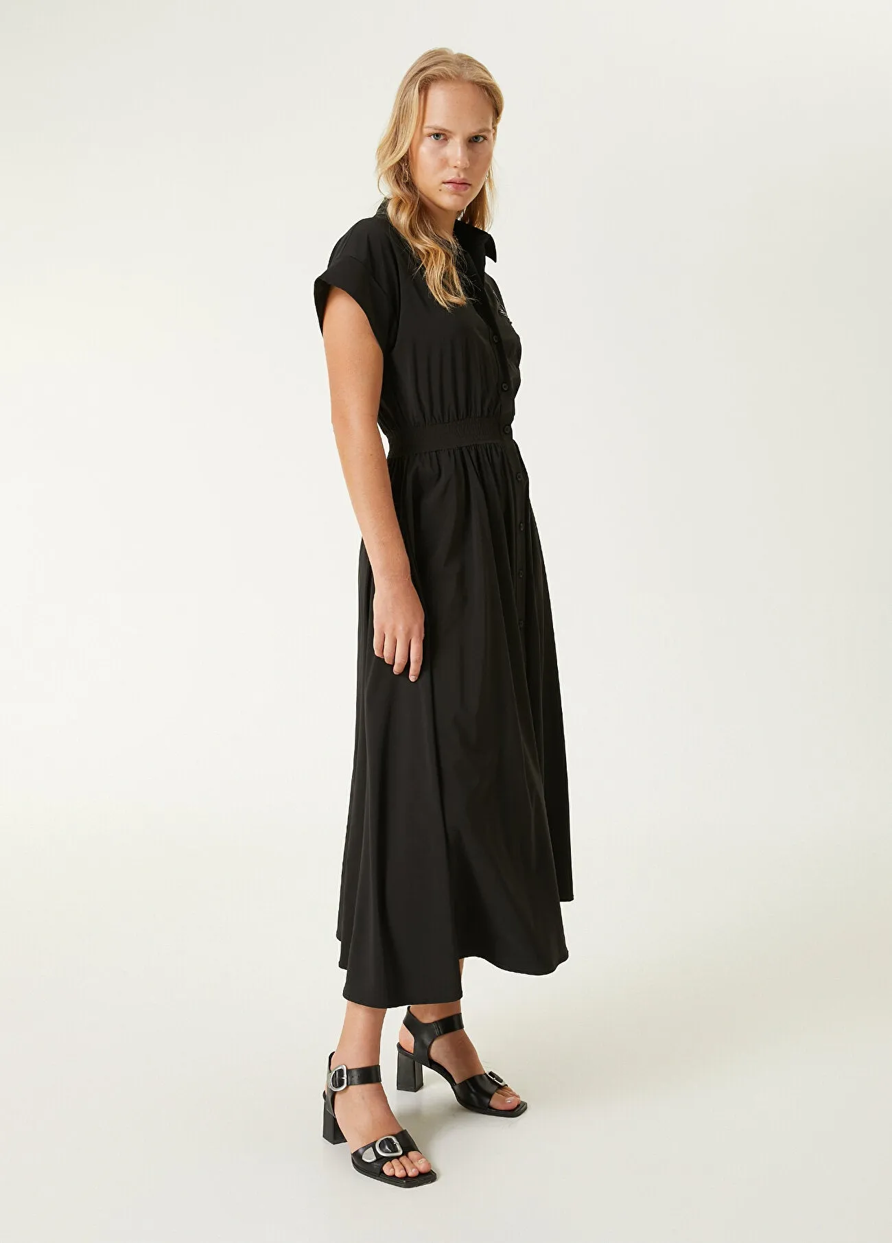Beymen Club Stoned Goose Logo Midi Shirt Dress Black