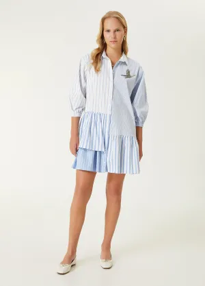 Beymen Club Stripe Patterned Mini Shirt Dress Blue - White