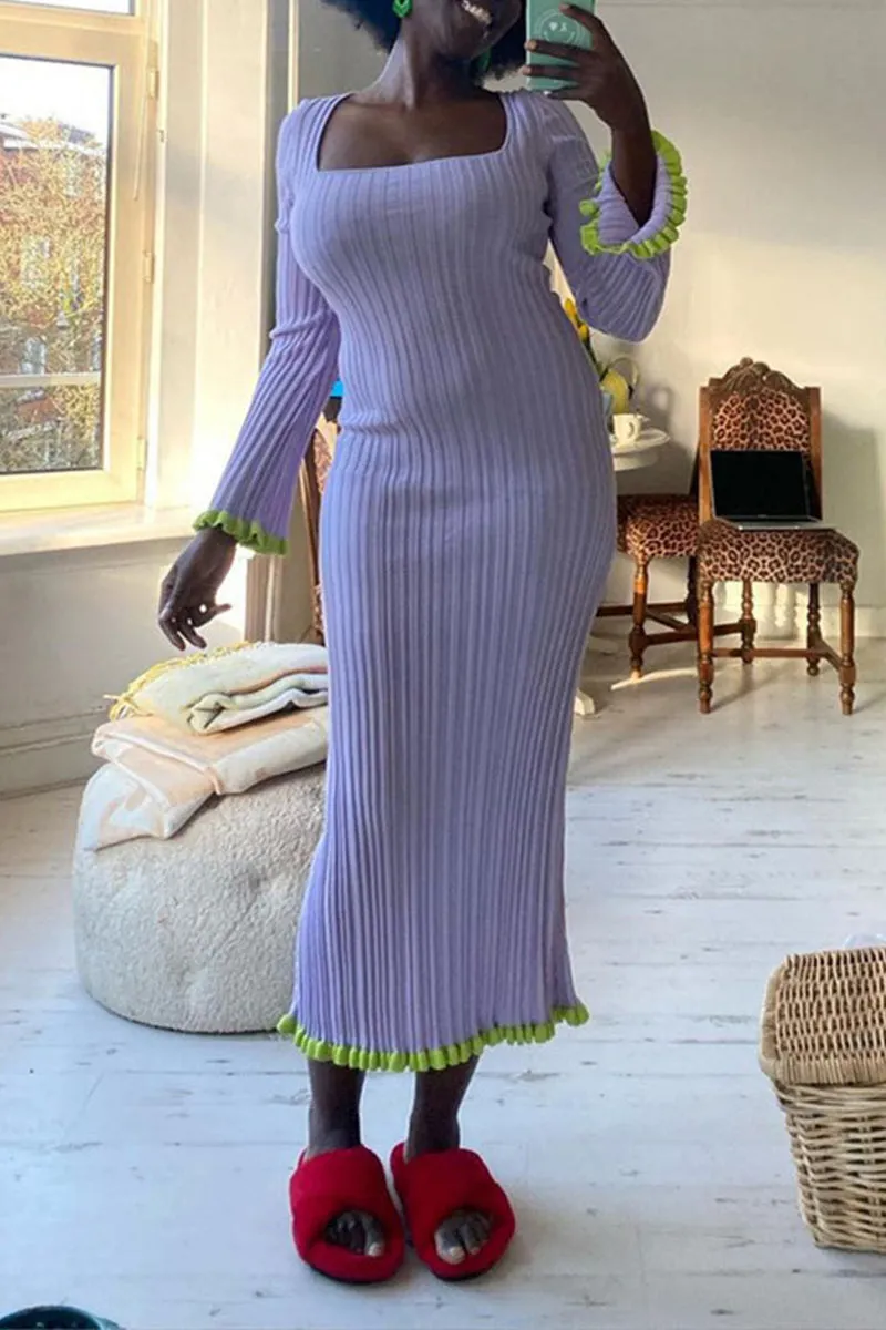 BF0134 Ruffle Knitted Long Dress