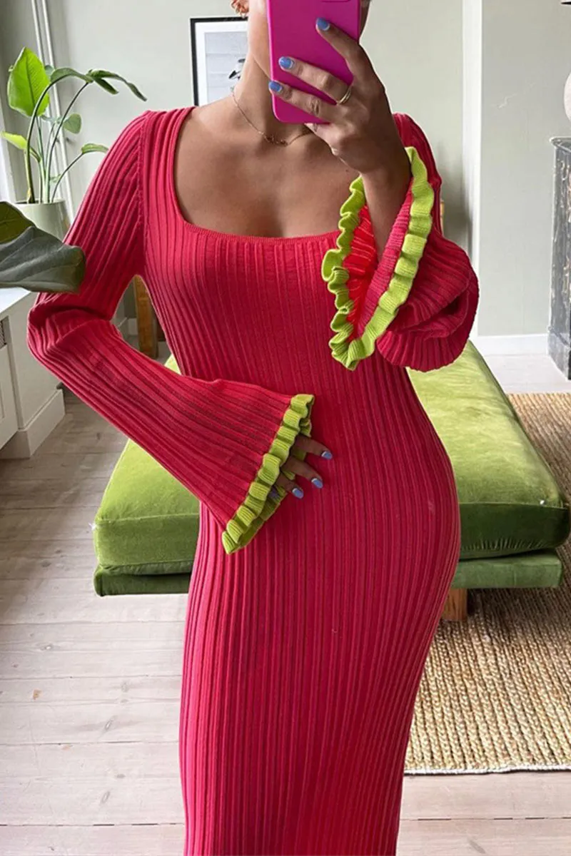 BF0134 Ruffle Knitted Long Dress