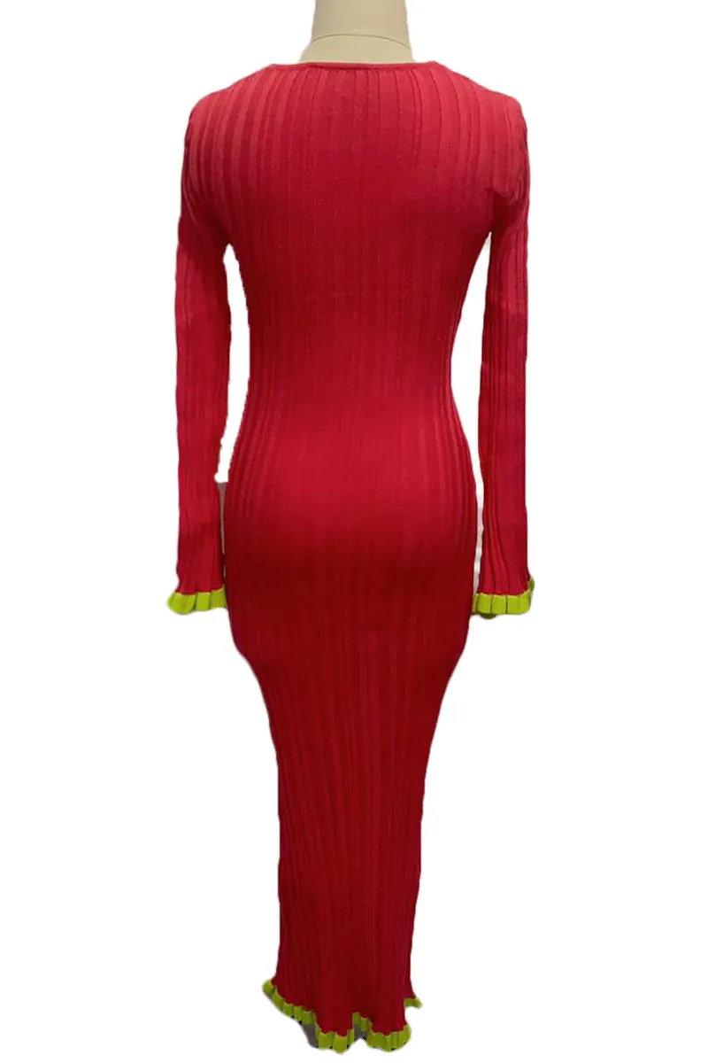 BF0134 Ruffle Knitted Long Dress