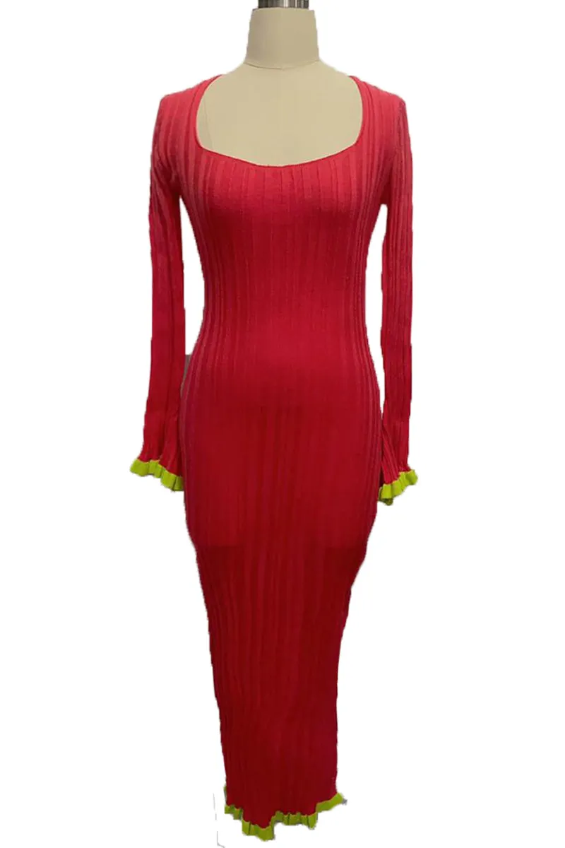 BF0134 Ruffle Knitted Long Dress