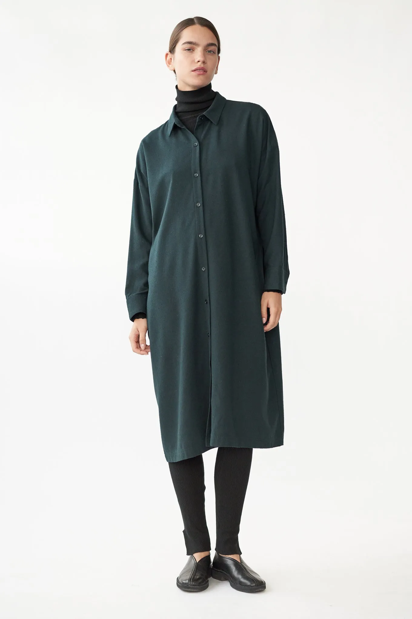 BIANCA LS SHIRT DRESS - JADE GREEN - RAW SILK