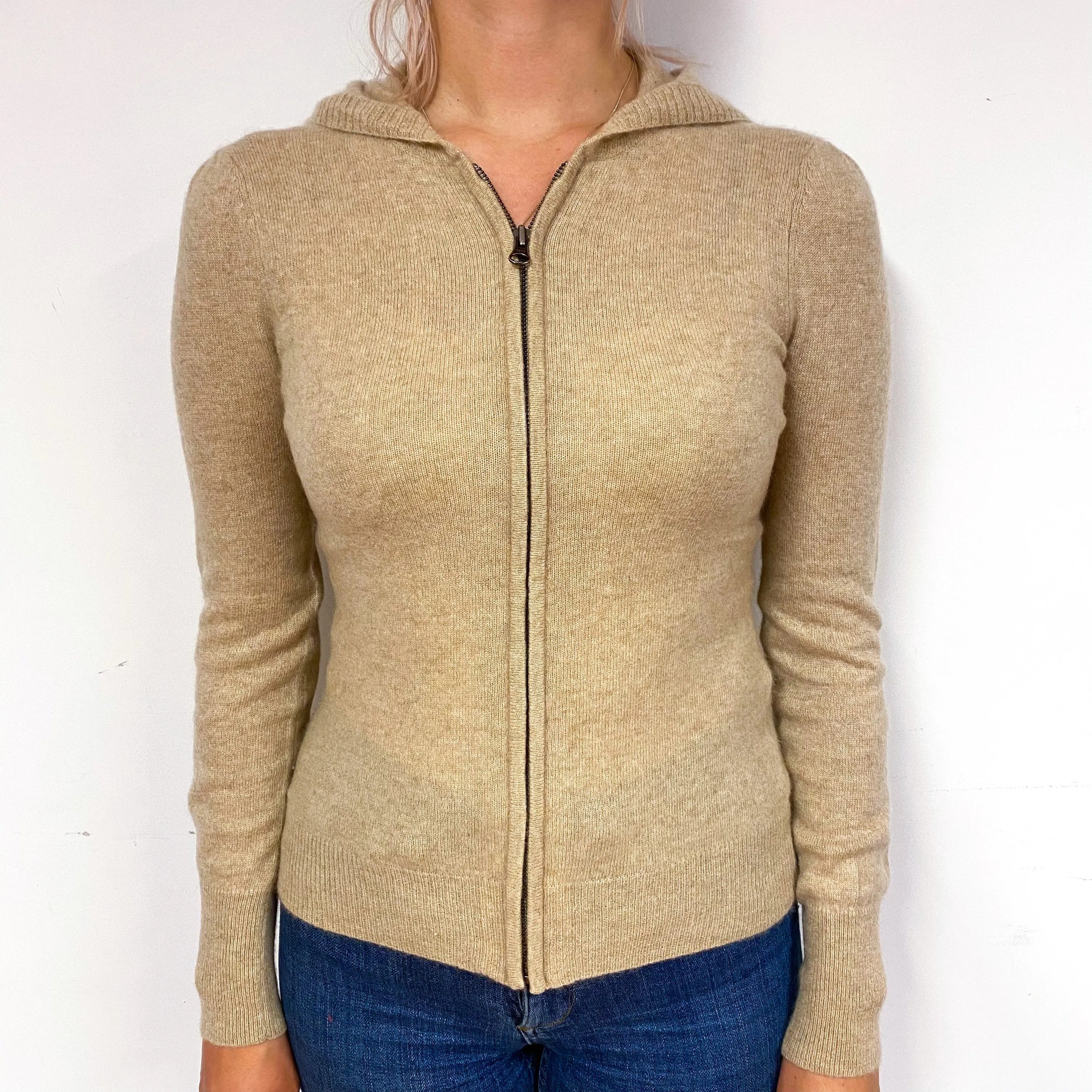 Biscuit Brown Cashmere Zip Up Hoodie Small