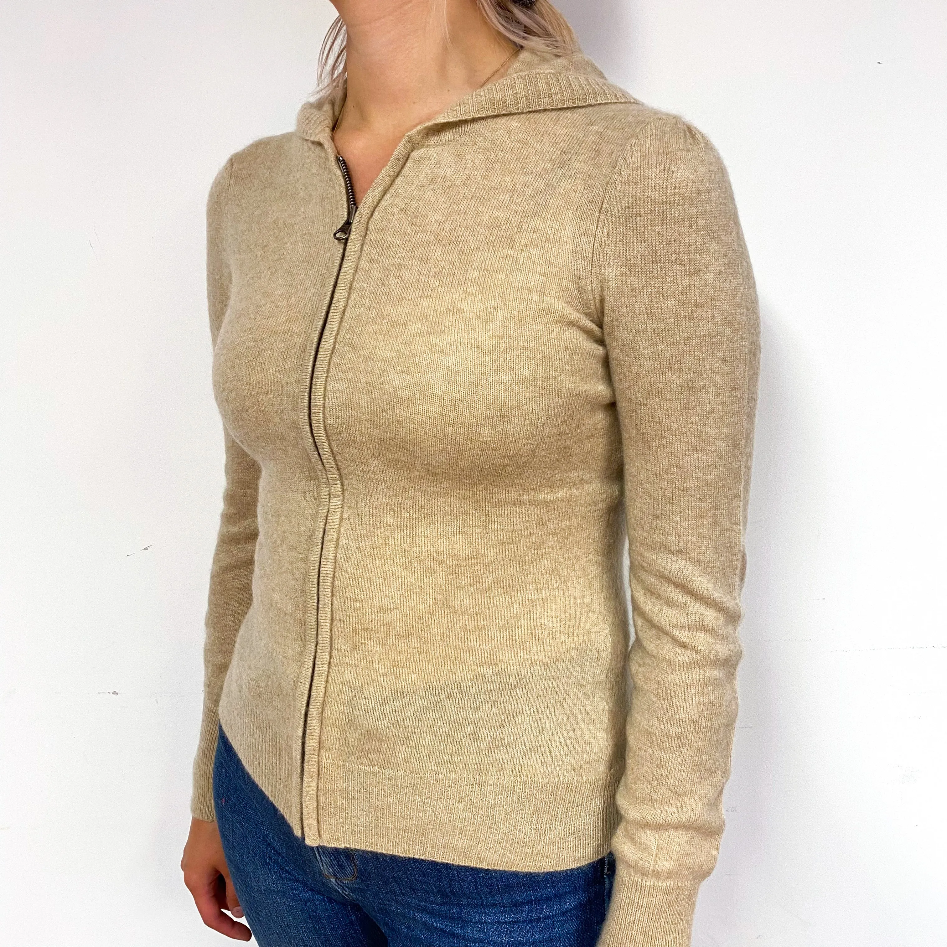 Biscuit Brown Cashmere Zip Up Hoodie Small