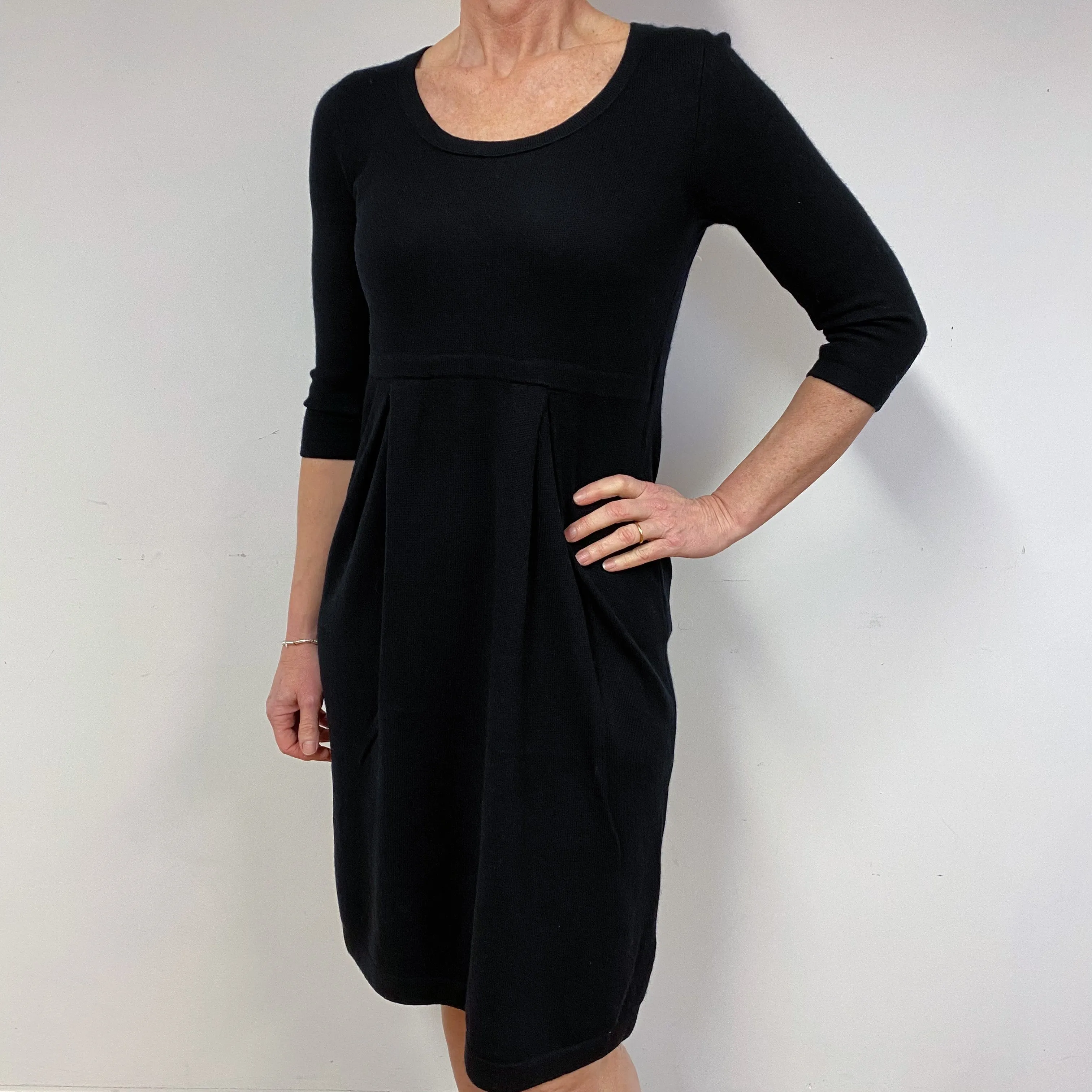Black 3/4 Sleeve Cashmere Crew Neck Dress Medium