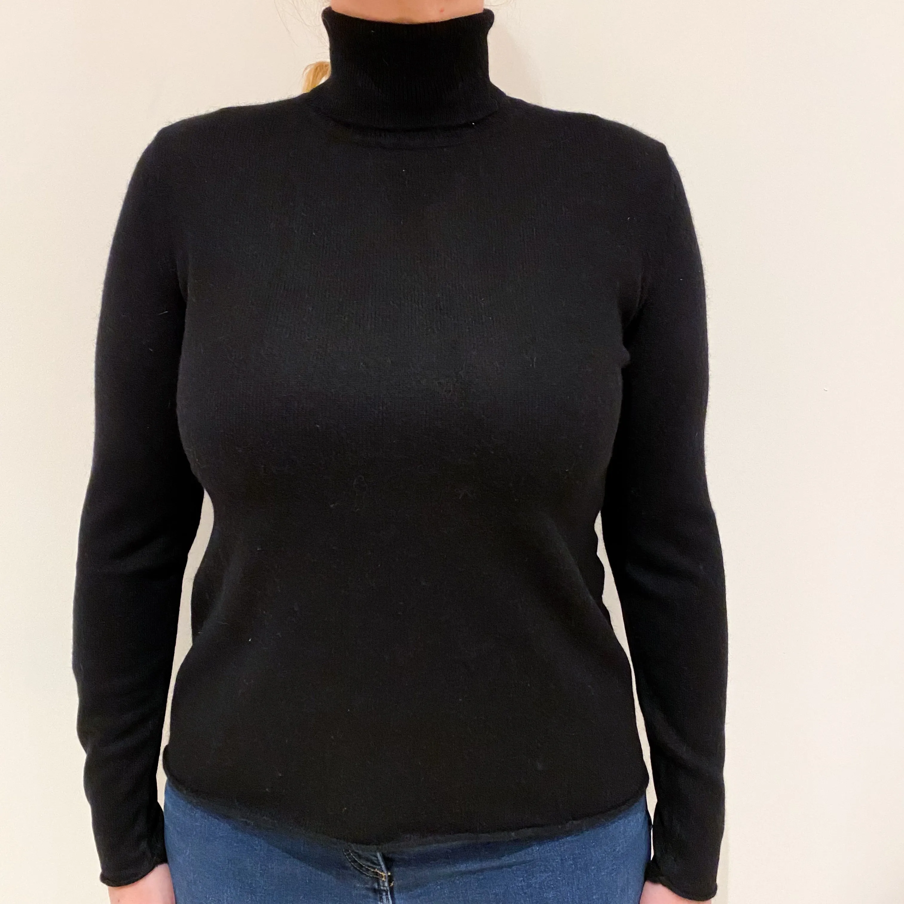 Black Boxy Cashmere Polo Neck Jumper Large