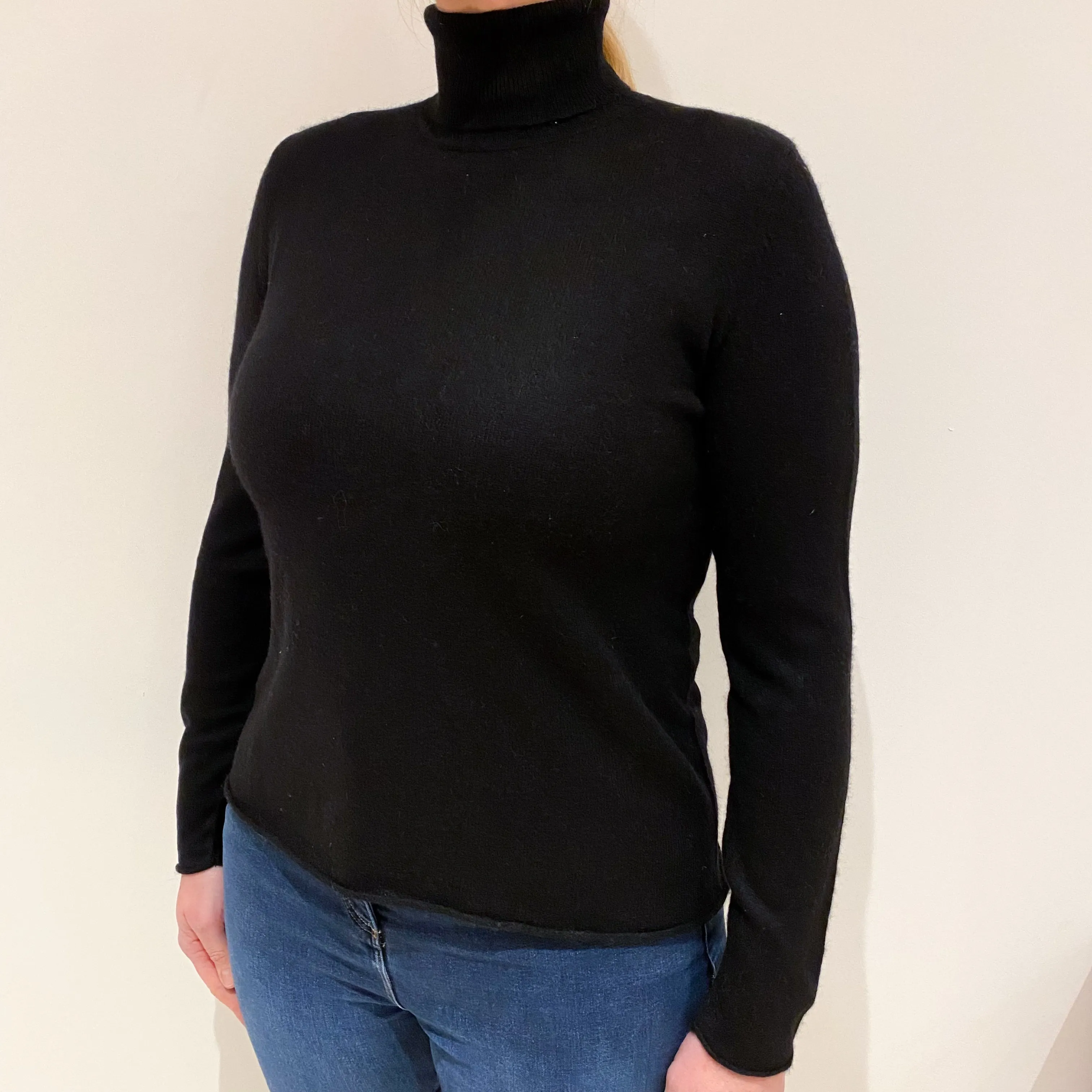 Black Boxy Cashmere Polo Neck Jumper Large