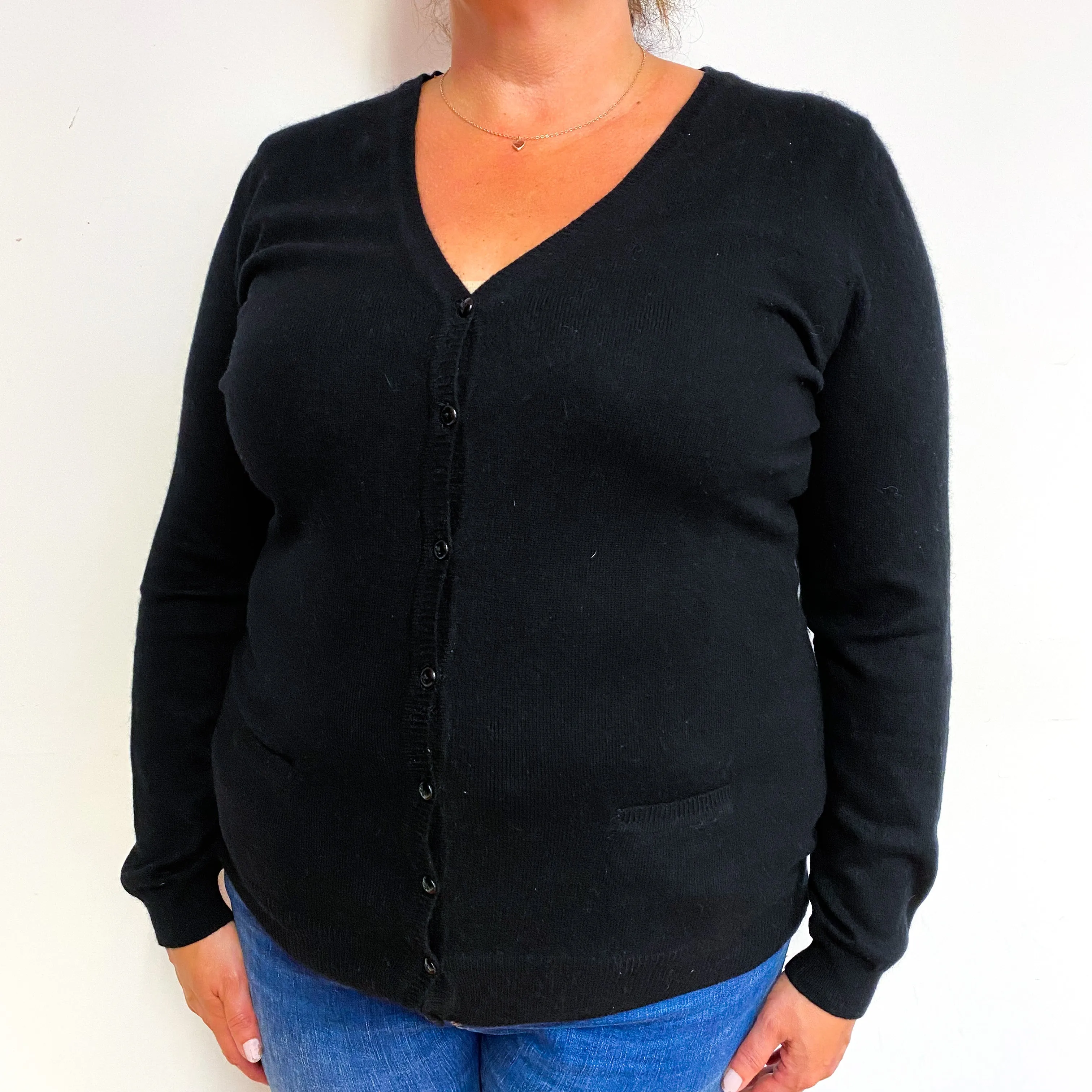 Black Cashmere V-Neck Cardigan with Pockets Extra Large