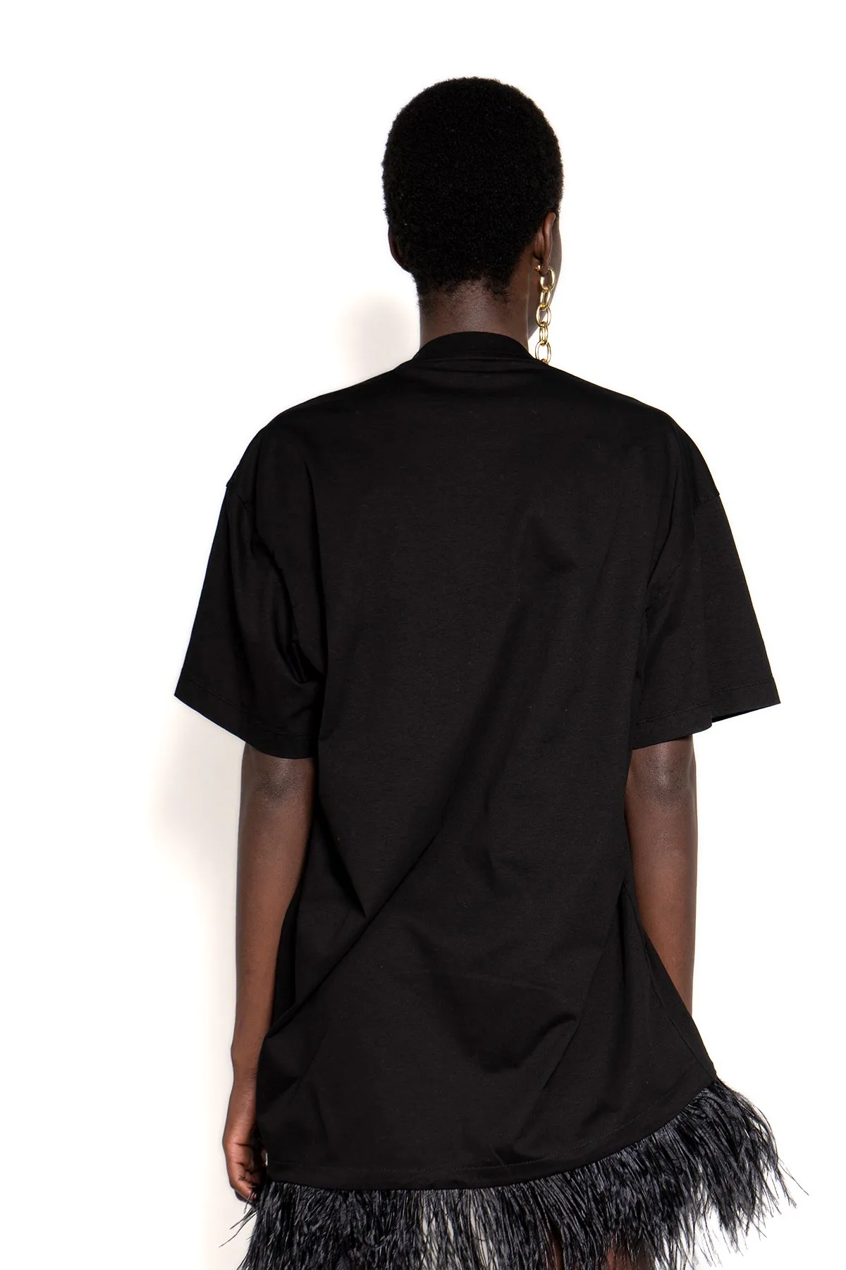 BLACK FEATHER HEM T-SHIRT DRESS