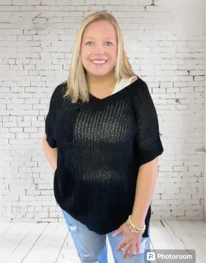 Black Loose Fit Low Gauge Sweater Top