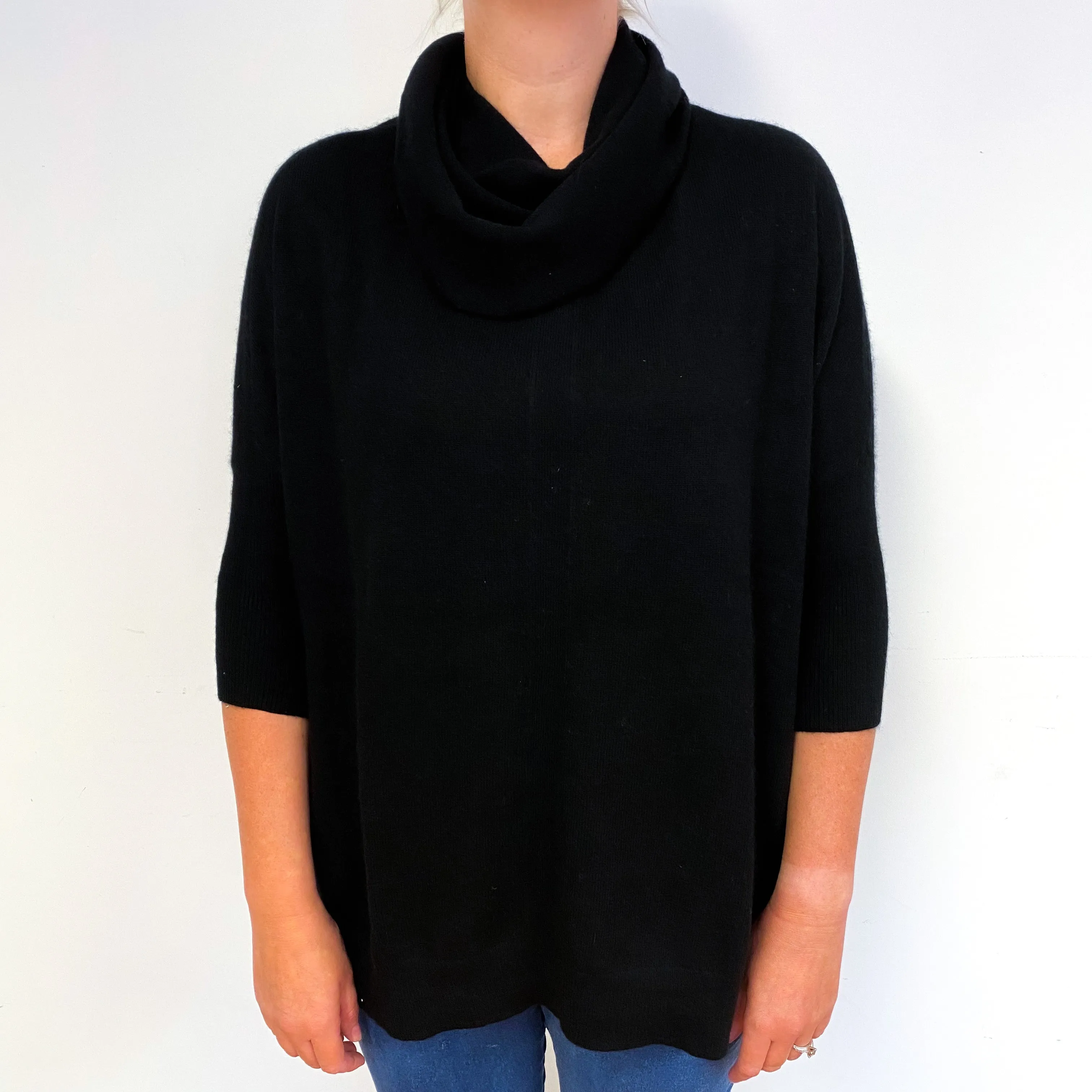 Black Oversized Cashmere Cowl Neck Jumper Large