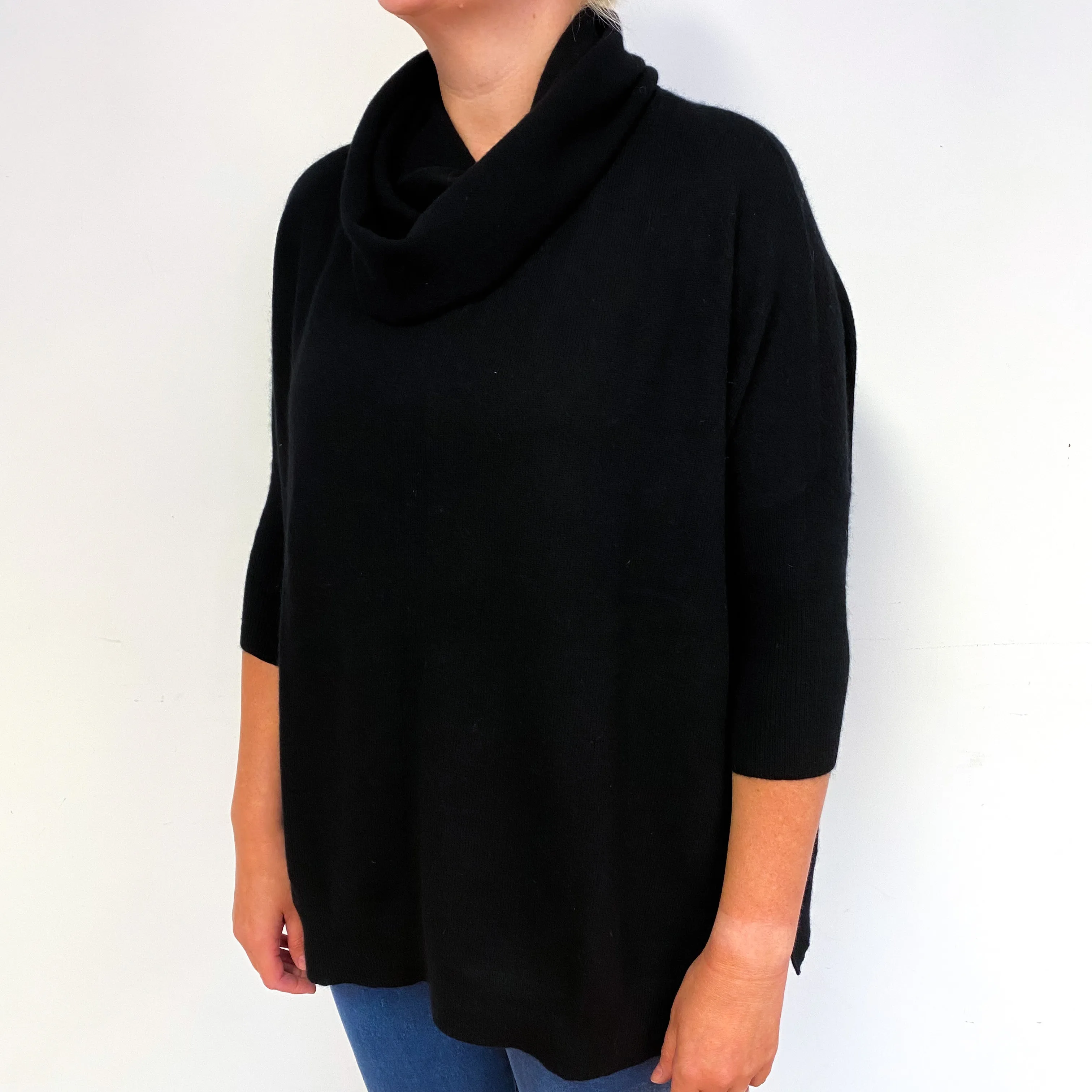Black Oversized Cashmere Cowl Neck Jumper Large