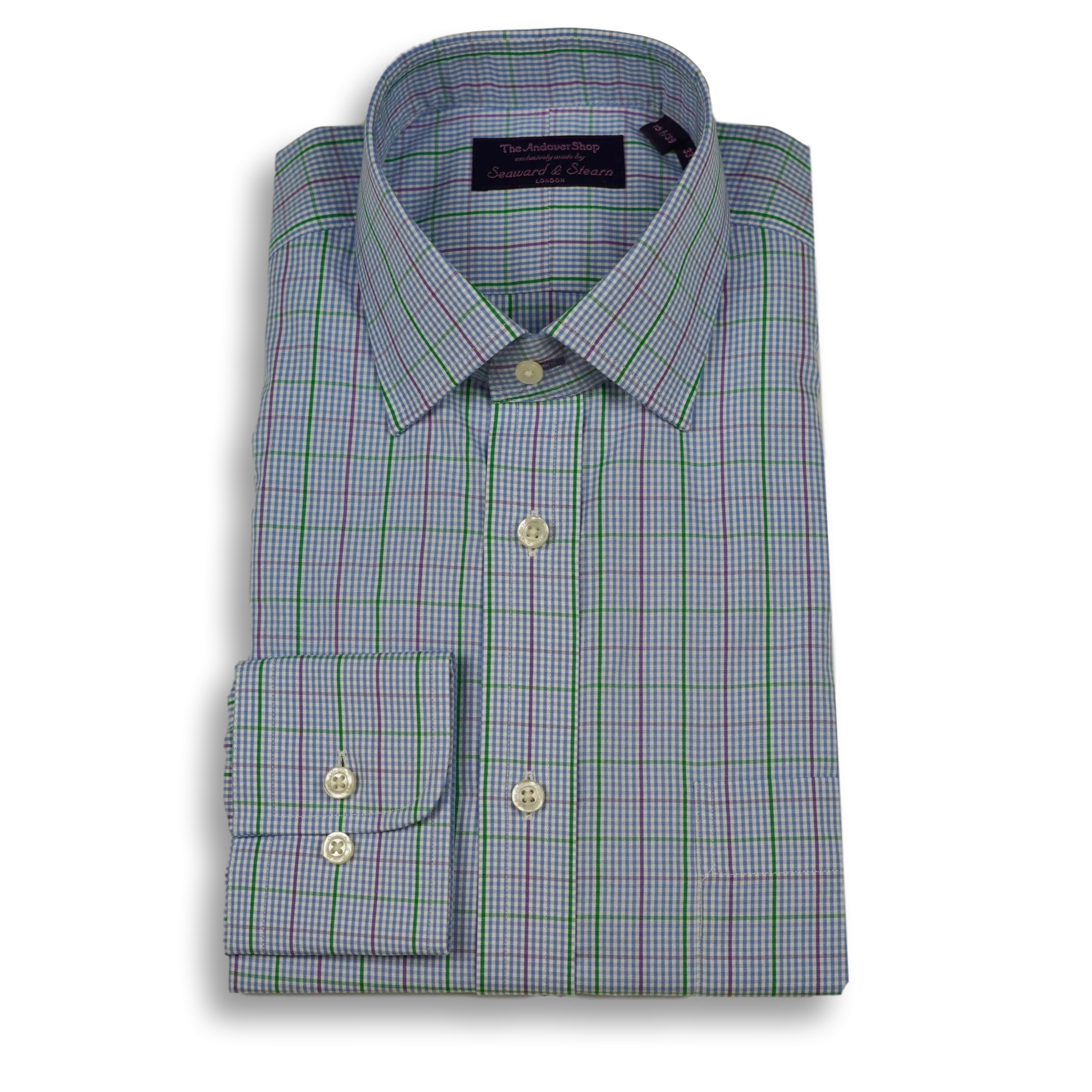 Blue Check with Windowpane Spread Collar Dress Shirt