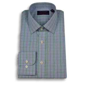 Blue Check with Windowpane Spread Collar Dress Shirt