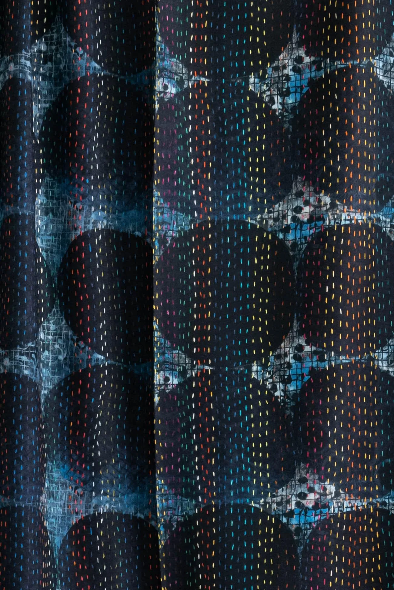 Blue Circle Stitch Cotton Woven