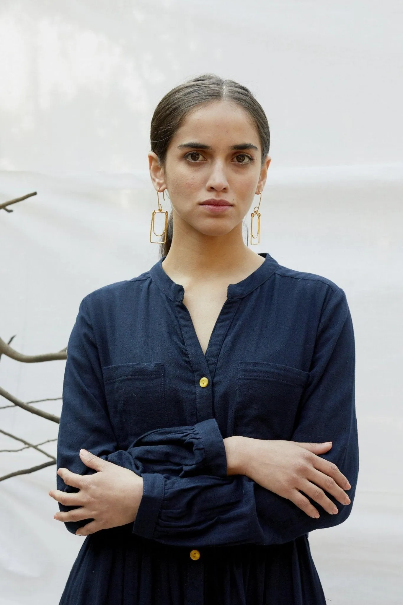 Blue Cotton Double Fabric Shirt Dress