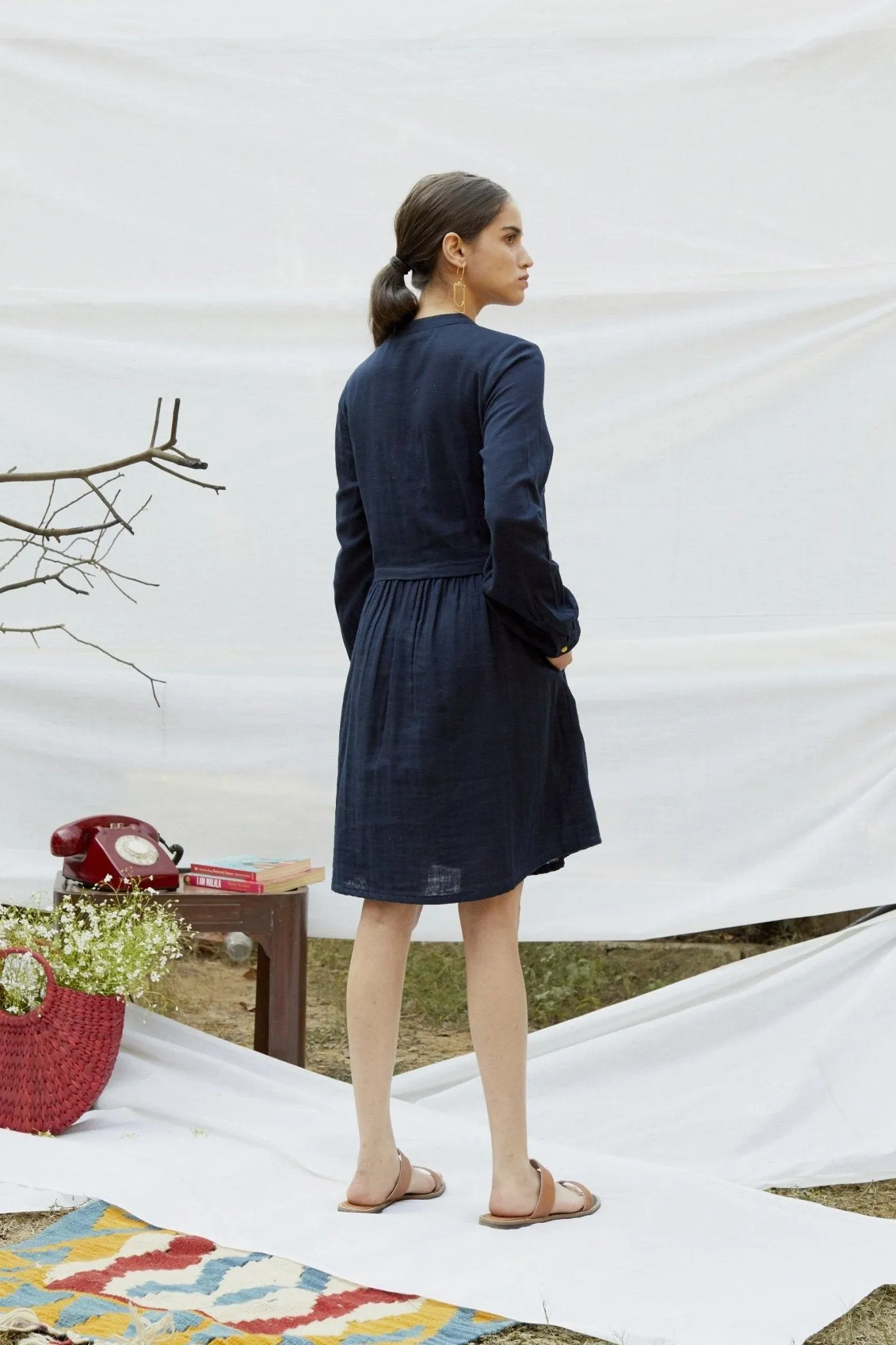 Blue Cotton Double Fabric Shirt Dress