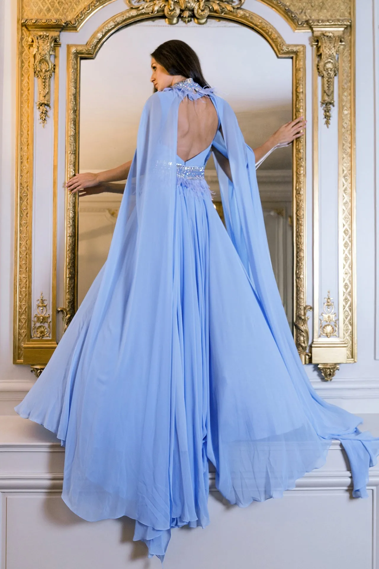 Blue Crepe Georgette A-Line Dress