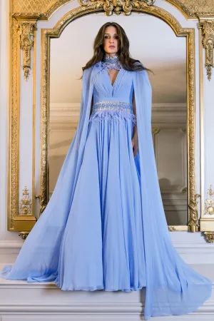 Blue Crepe Georgette A-Line Dress