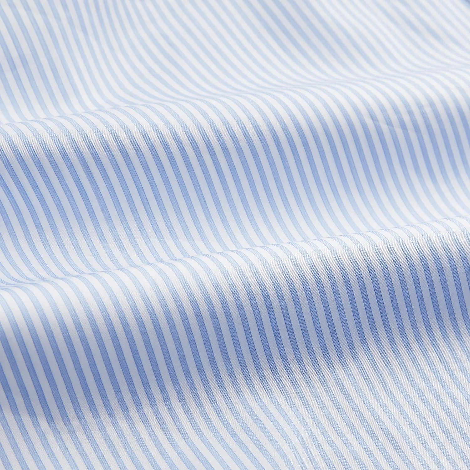 Blue Multi Stripe Tailored Fit Twill Shirt with Kent Collar and 2 Button Cuffs
