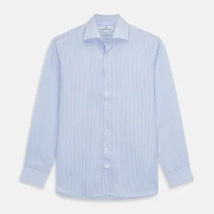 Blue Multi Stripe Tailored Fit Twill Shirt with Kent Collar and 2 Button Cuffs