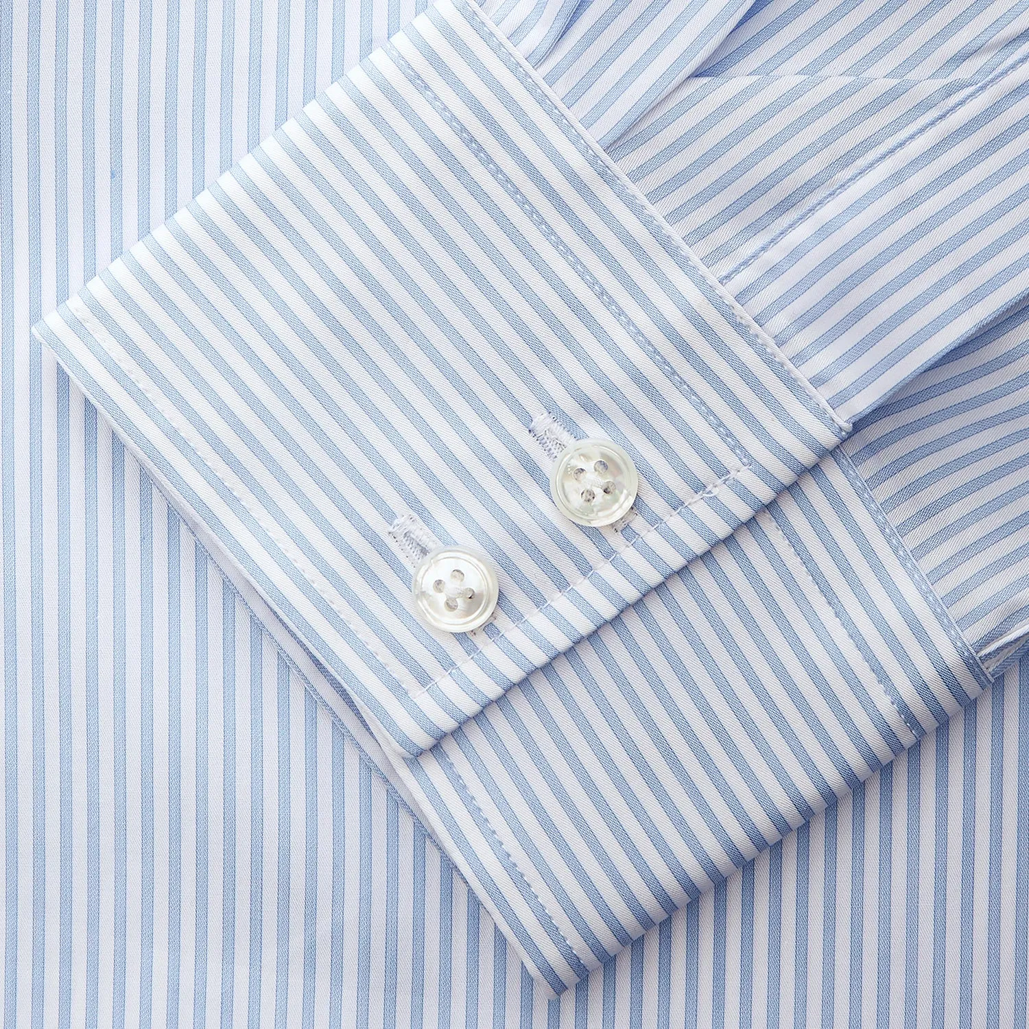 Blue Multi Stripe Tailored Fit Twill Shirt with Kent Collar and 2 Button Cuffs