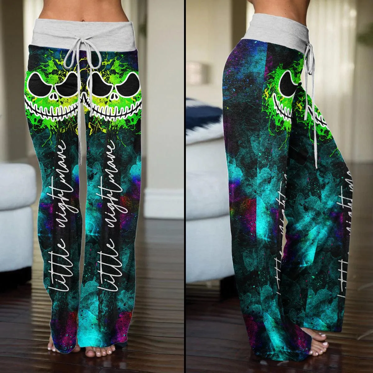 Blue Ocean Skull High-waisted Wide Leg Pants