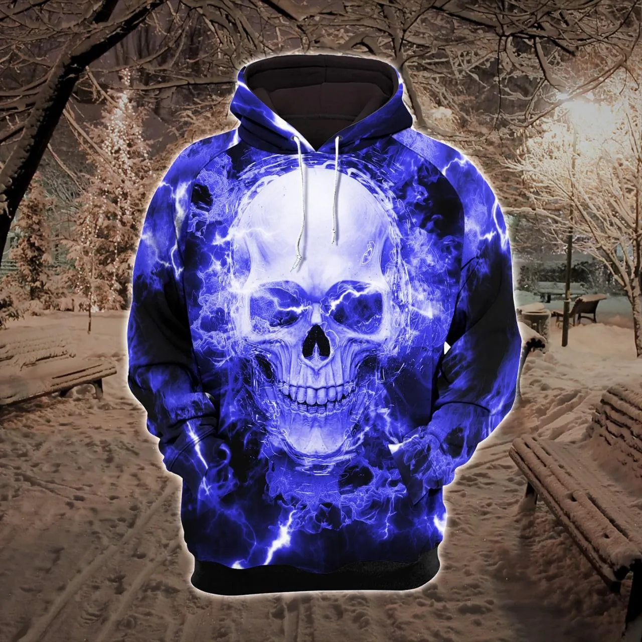 Blue Purple Smoke Skull Combo Hoodie and Leggings
