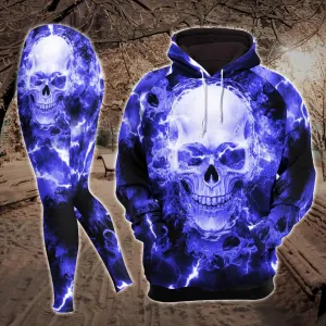 Blue Purple Smoke Skull Combo Hoodie and Leggings