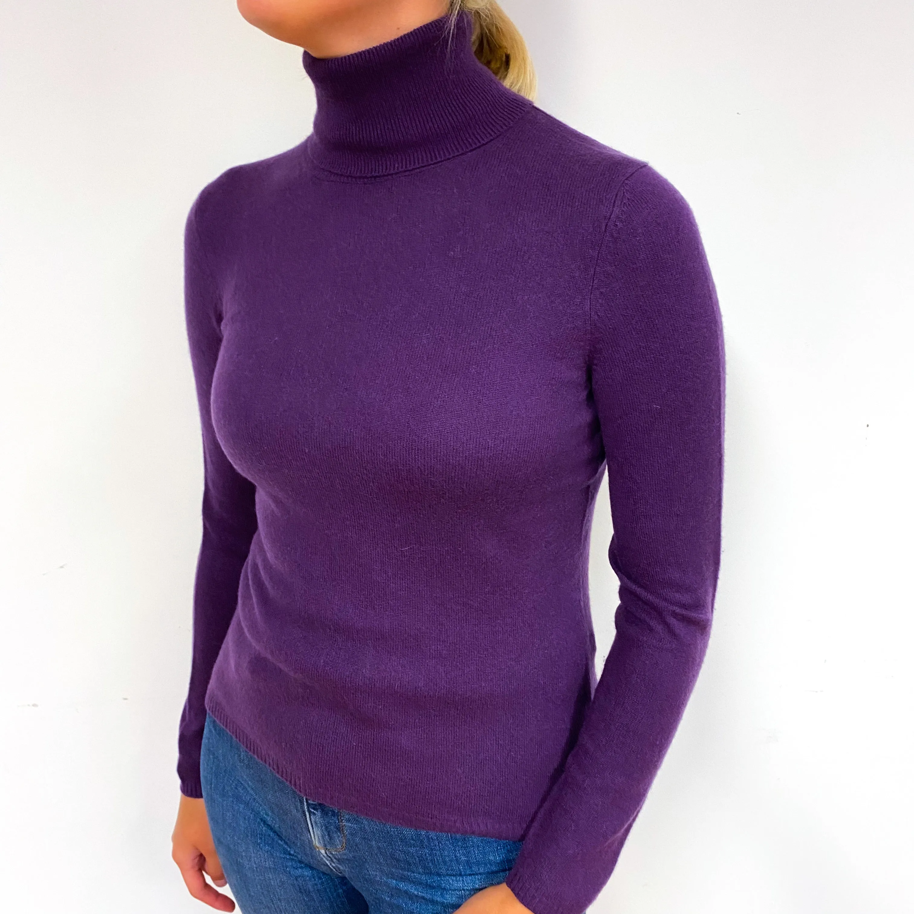 Blueberry Purple Cashmere Polo Neck Jumper Small